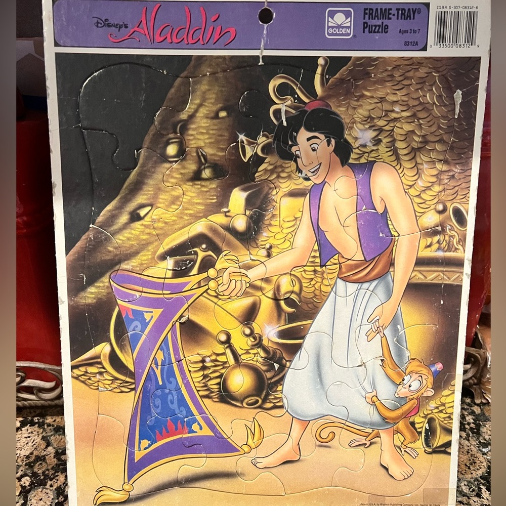 Vintage Golden Frame Tray Puzzle Disney's Aladdin Abu Magic Carpet